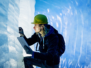 Student researching glacier 